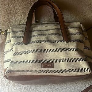 Fossil Women's Cream and Brown Striped Satchel